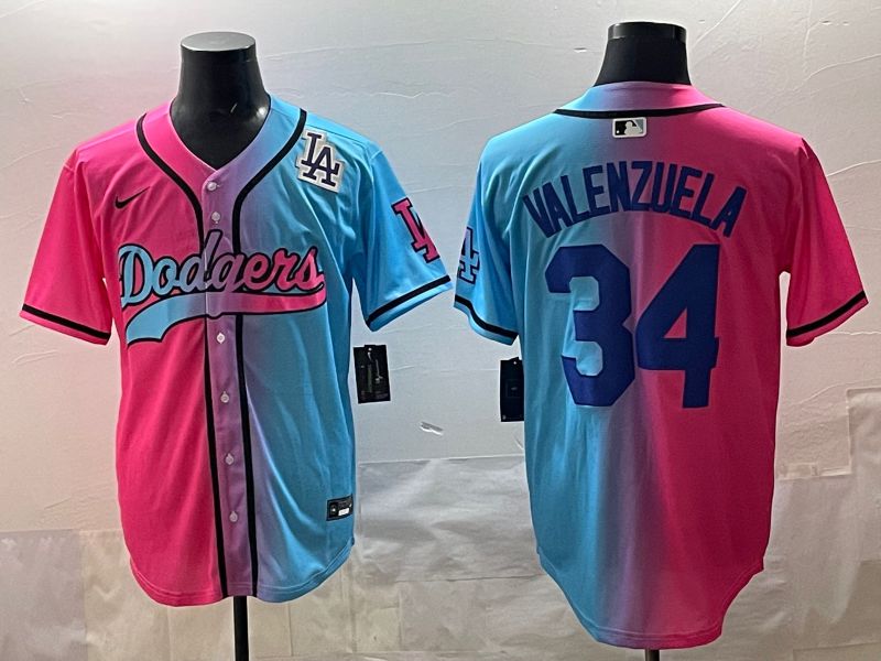 Men 2025 Los Angeles Dodgers #34 Valenzuela Blue pink Game Nike MLB Jersey style 09->los angeles dodgers->MLB Jersey